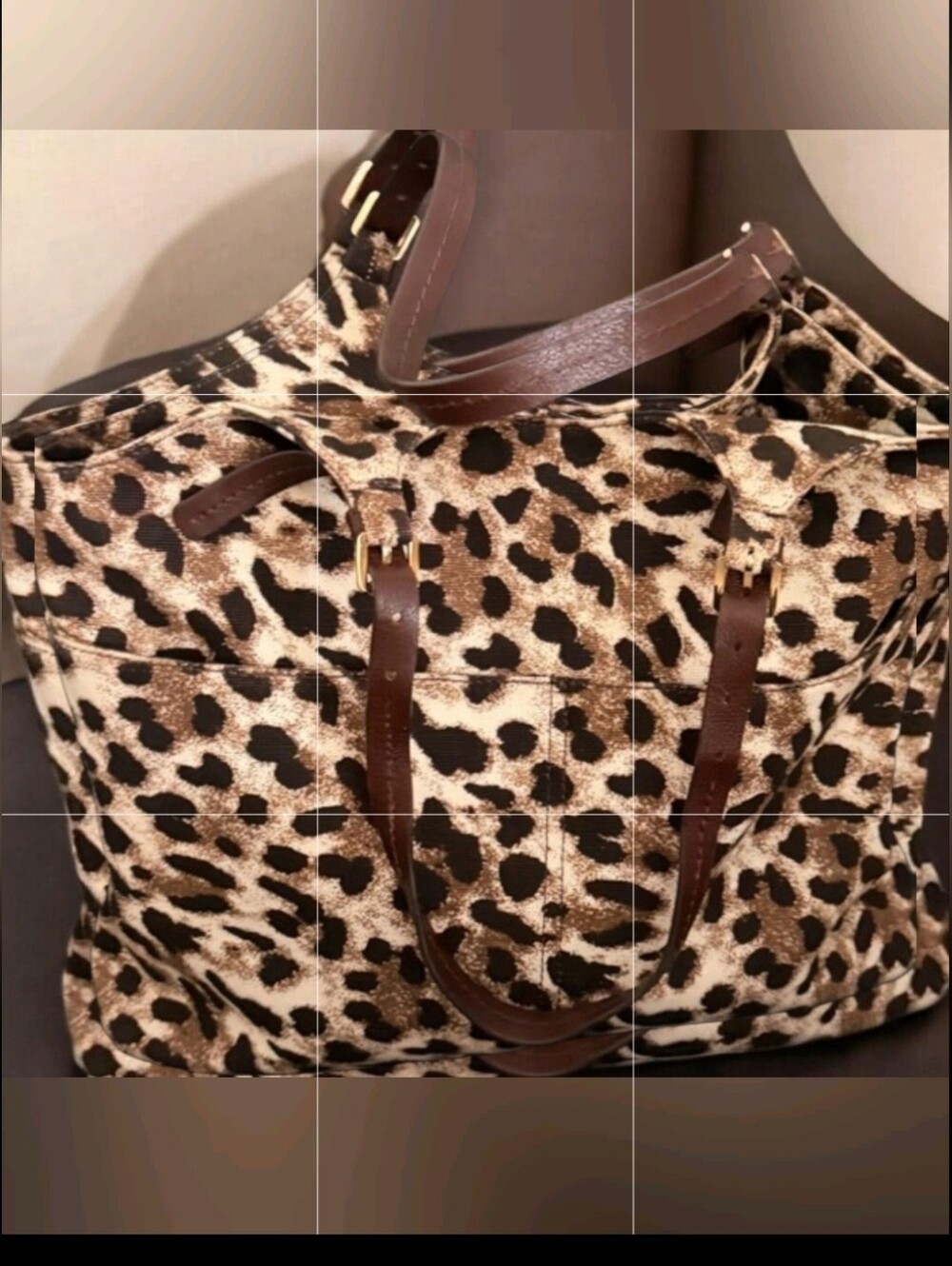Michael Kors Leopard Print Tote with Brown Leather Straps